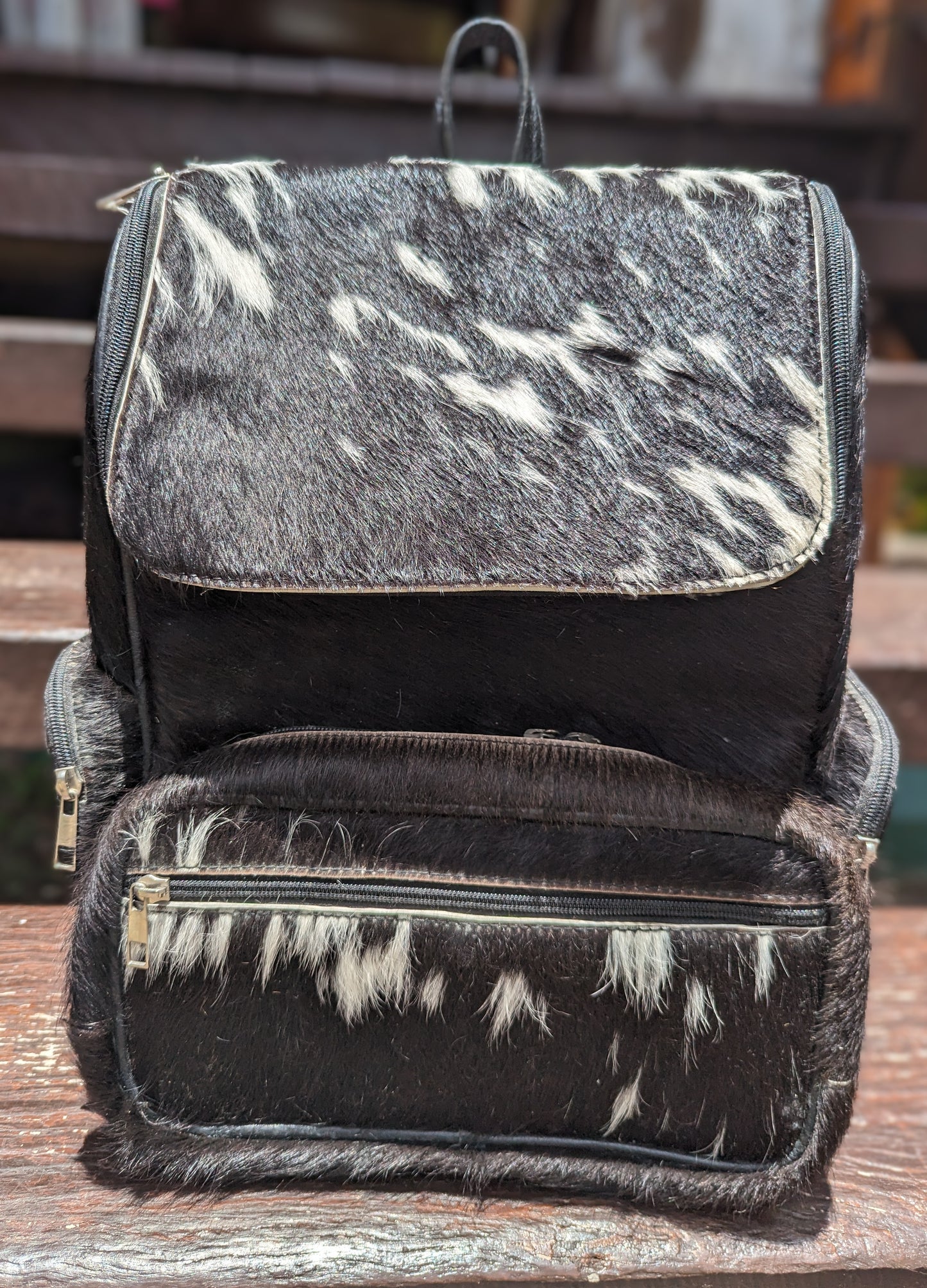 Black and white Cowhide & Leather backpack standard size