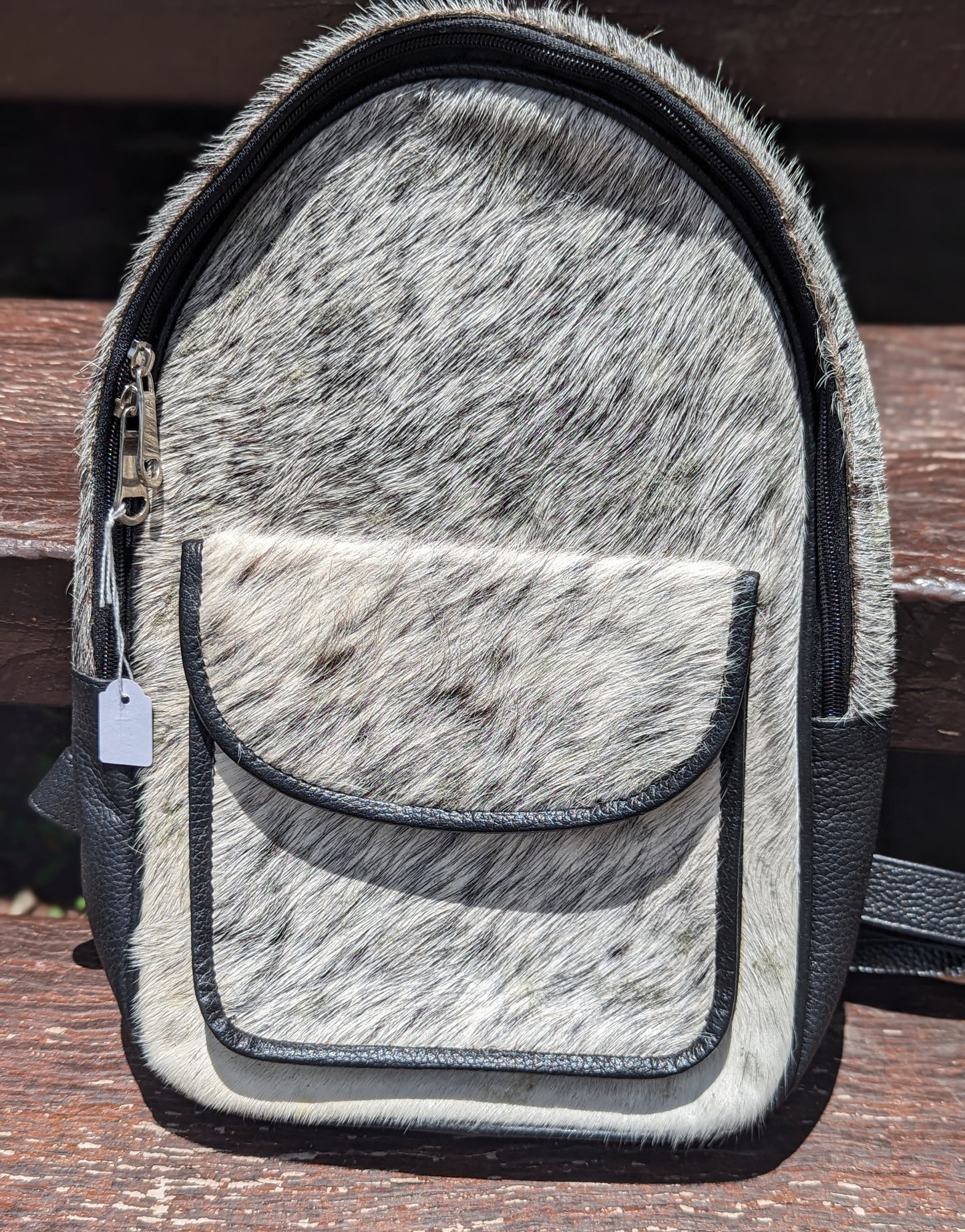 Grey cowhide & leather backpack - Mini