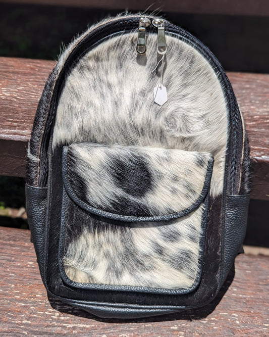 Black & white cowhide & leather backpack - Mini