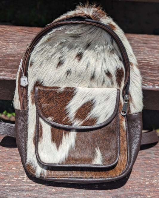 Brown & white cowhide & leather backpack - Mini